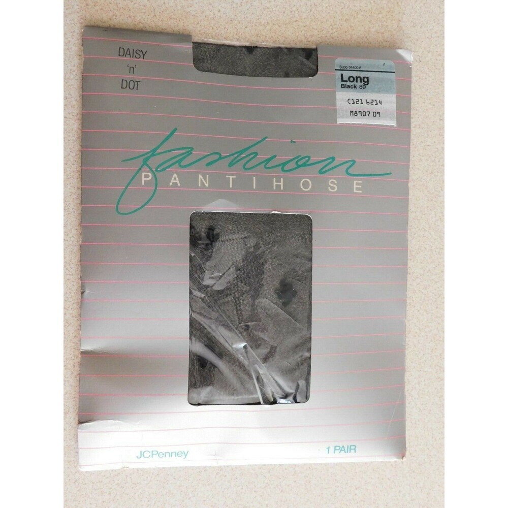 JCPenney Pantyhose Daisy n Dot Sandalfoot Size Long Black Vintage